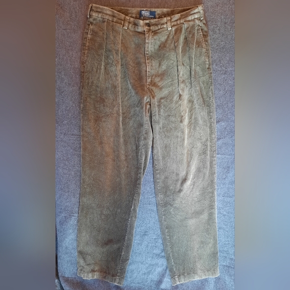 Polo Ralph Lauren Pants Mens 36x34 Brown Corduroy Pleated Preppy Classic - Picture 6 of 16